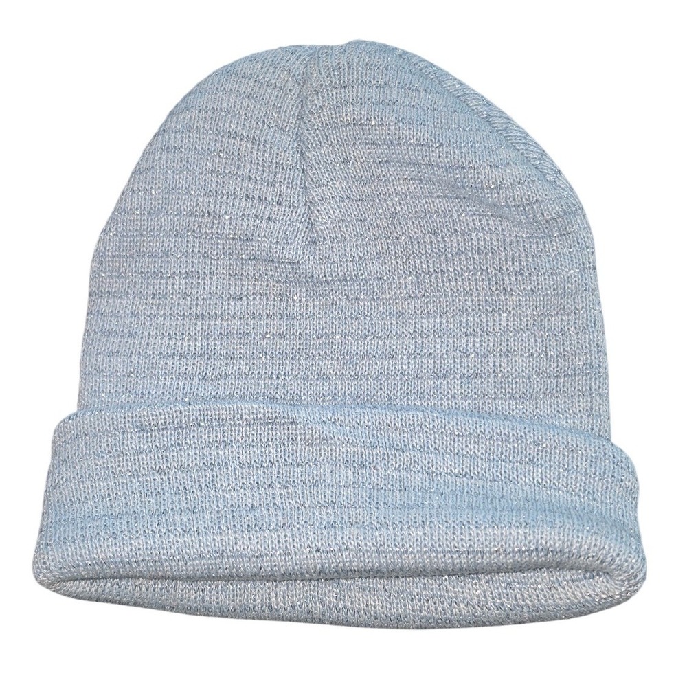 Kids Light Blue Shimmer Knit Beanie Cuffed Sparkle Winter Hat